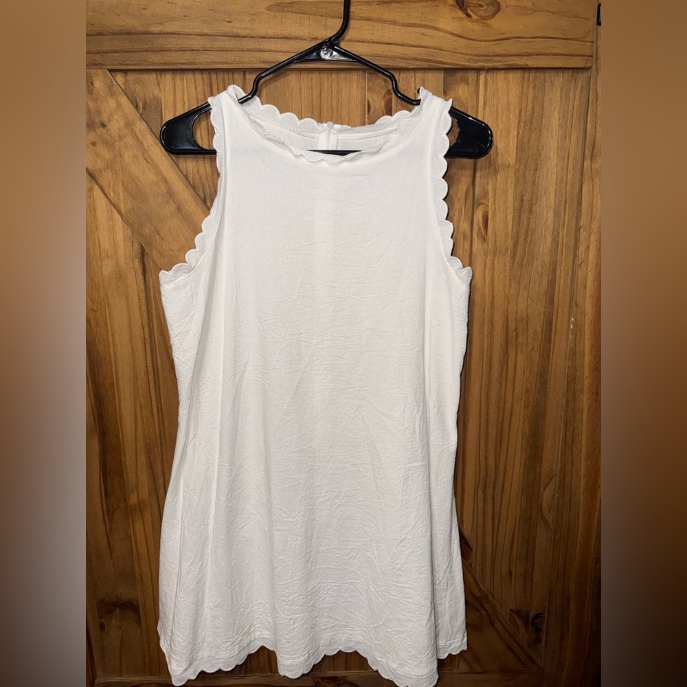 White Scalloped Linen Dress